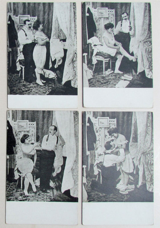 LOT OF 4 ANTIQUE RISQUE POSTCARDS