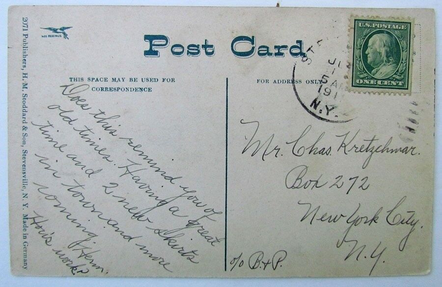 VINTAGE 1911 POSTCARD MAIN STREET STEVENSVILLE NY NEW YORK