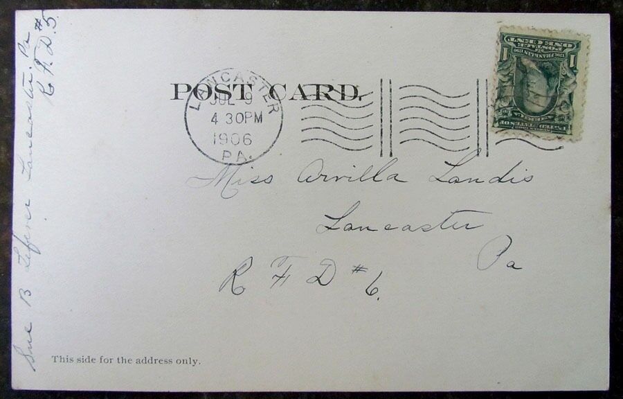 ANTIQUE 1906 UNDIVIDED POSTCARD THE PEQUEA LANCASTER CO. PA