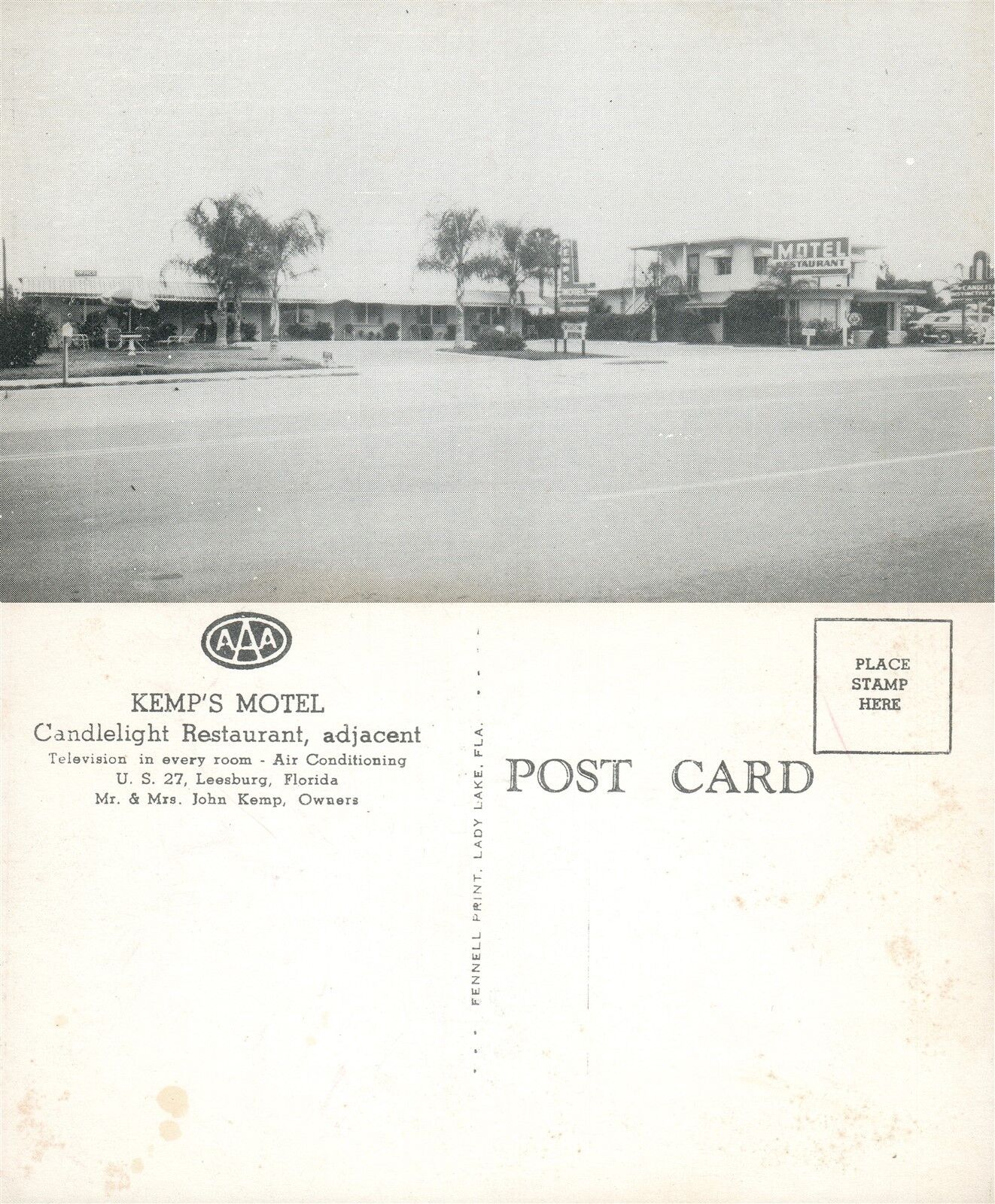 LEESBURG FL KEMP'S MOTEL & RESTAURANT VINTAGE POSTCARD