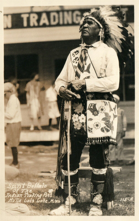 MILLE LACS LAKE MN SPIRIT BUFFALO TRADING POST VINTAGE REAL PHOTO POSTCARD RPPC