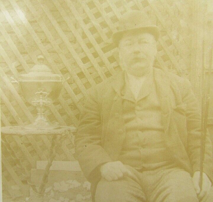 RPPC VINTAGE PHOTO POSTCARD MAN w/ HOT WATER URN TEA URN