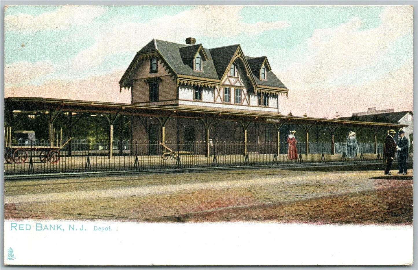 RED BANK NJ RAILROAD STATION 1909 UNDIVIDED ANTIQUE POSTCARD RAILWAY TRAIN DEPOT