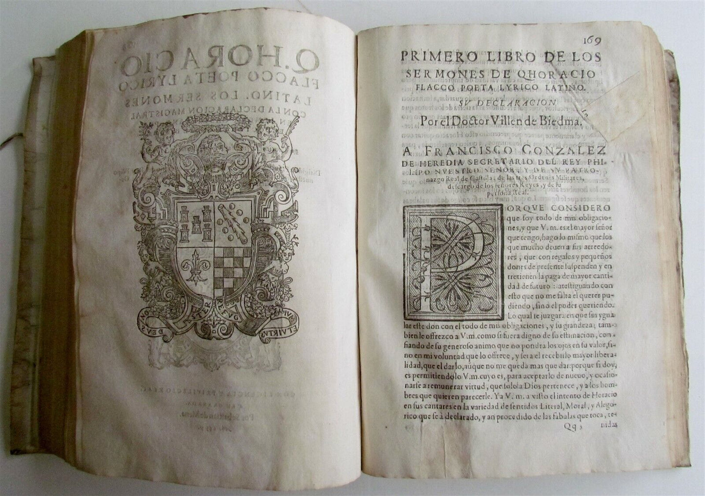 1599 HORACE WORKS in SPANISH antique POETRY VELLUM Q. HORATII FLACCI V.de Biedma