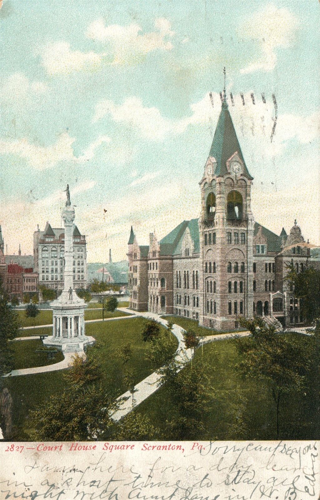SCRANTON PA COURT HOUSE SQUARE 1907 UNDIVIDED ANTIQUE POSTCARD