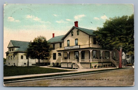ALDEN NY MINERAL BATH & HOTEL 1915 ANTIQUE POSTCARD