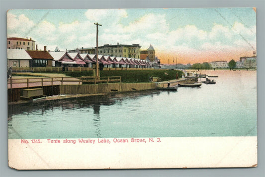 OCEAN GROVE NJ TENTS ALONG WESLEY LAKE ANTIQUE POSTCARD
