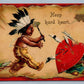 AMERICAN INDIAN PLAYING KIDS ANTIQUE EMBOSSED POSTCARD HEAP HARD HEART