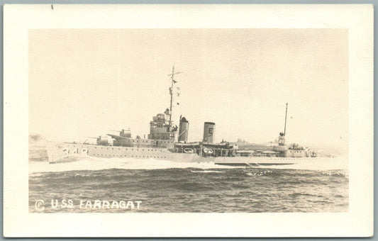 MILITARY SHIP U.S.S. FARRAGUT VINTAGE REAL PHOTO POSTCARD RPPC