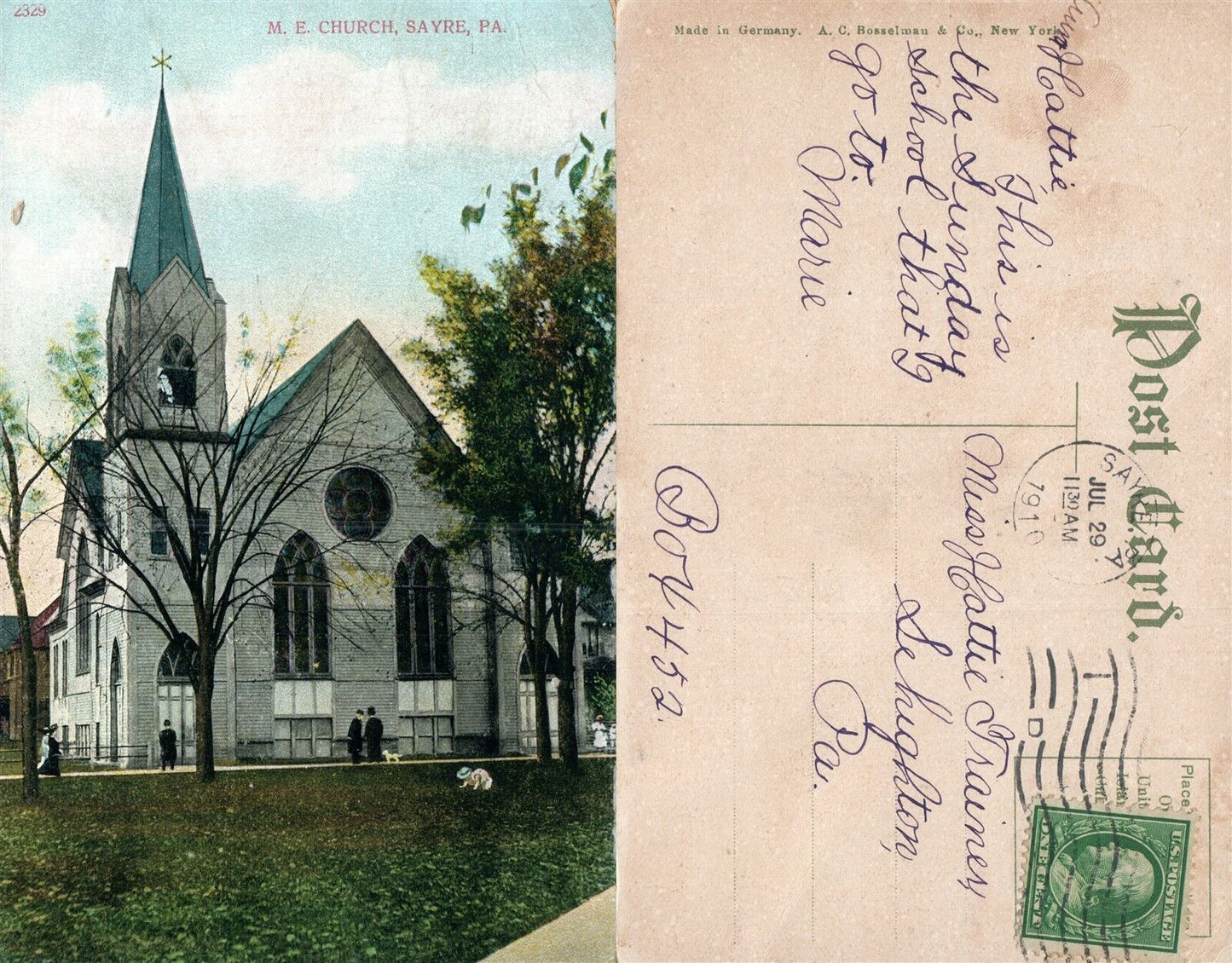 SAYRE PA M.E.CHURCH 1910 ANTIQUE POSTCARD