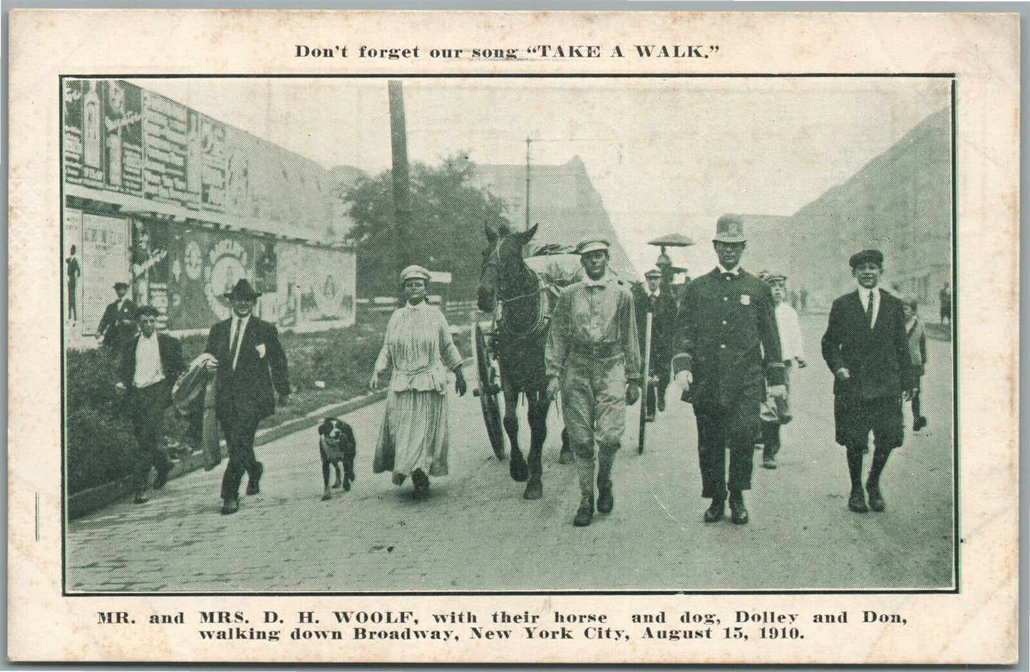 DISTANCE WALKERS D.H.WOOLF BROADWAY NEW YORK ANTIQUE POSTCARD KANSAS CITY MO