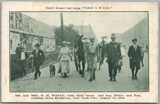 DISTANCE WALKERS D.H.WOOLF BROADWAY NEW YORK ANTIQUE POSTCARD KANSAS CITY MO