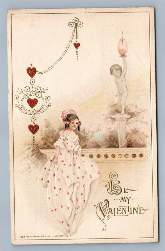 BE MY VALENTINE 1913 EMBOSSED ANTIQUE POSTCARD by JOHN WINSCH