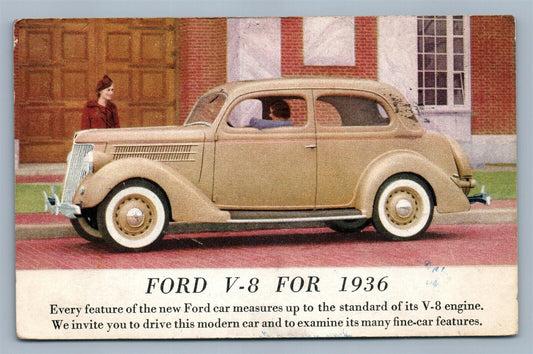1936 FORD V-8 PITTSBURGH PA BARNES MOTOR CO. ADVERTISING VINTAGE POSTCARD