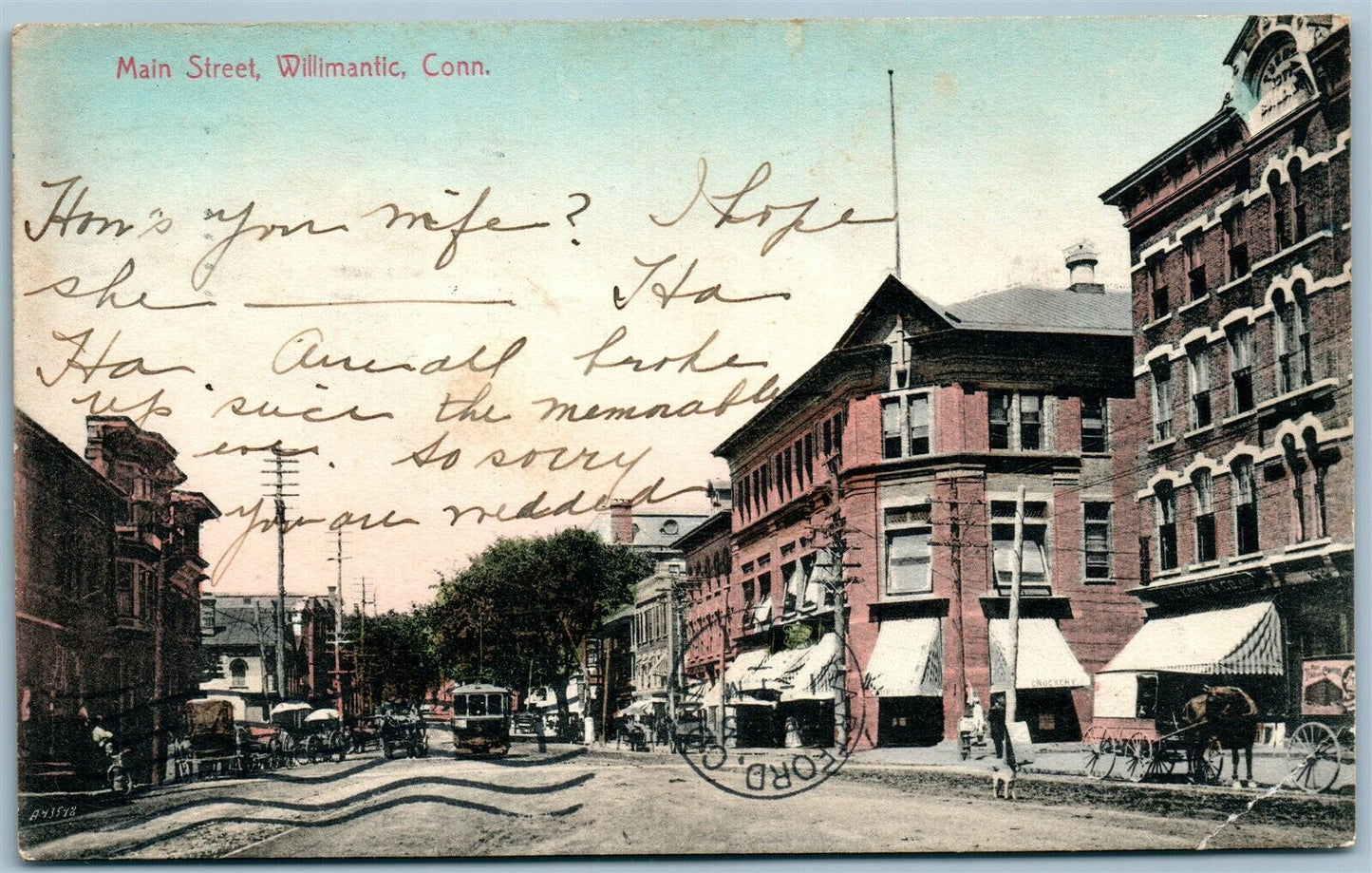 WILLIMANTIC CT MAIN STREET ANTIQUE POSTCARD