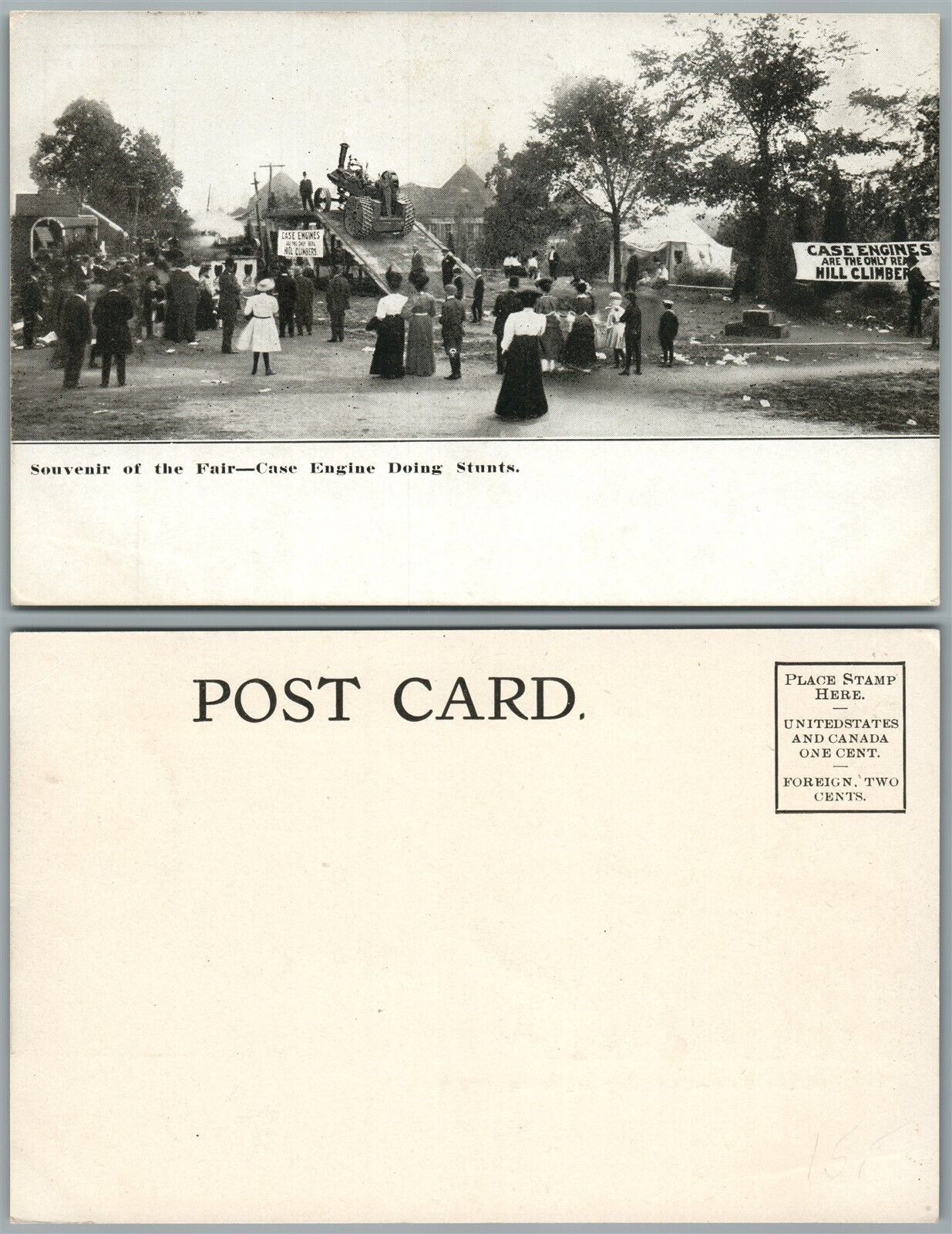 CASE ENGINE DOING STUNTS SOUVENIR OF THE FAIR ANTIQUE UNDIVIDED POSTCARD tractor