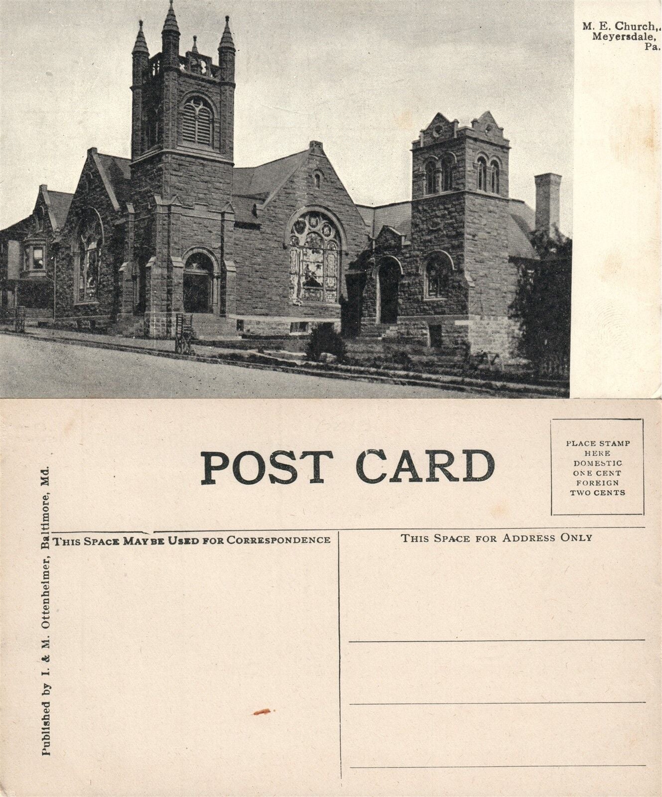 MEYERSDALE PA M.E. CHURCH ANTIQUE POSTCARD