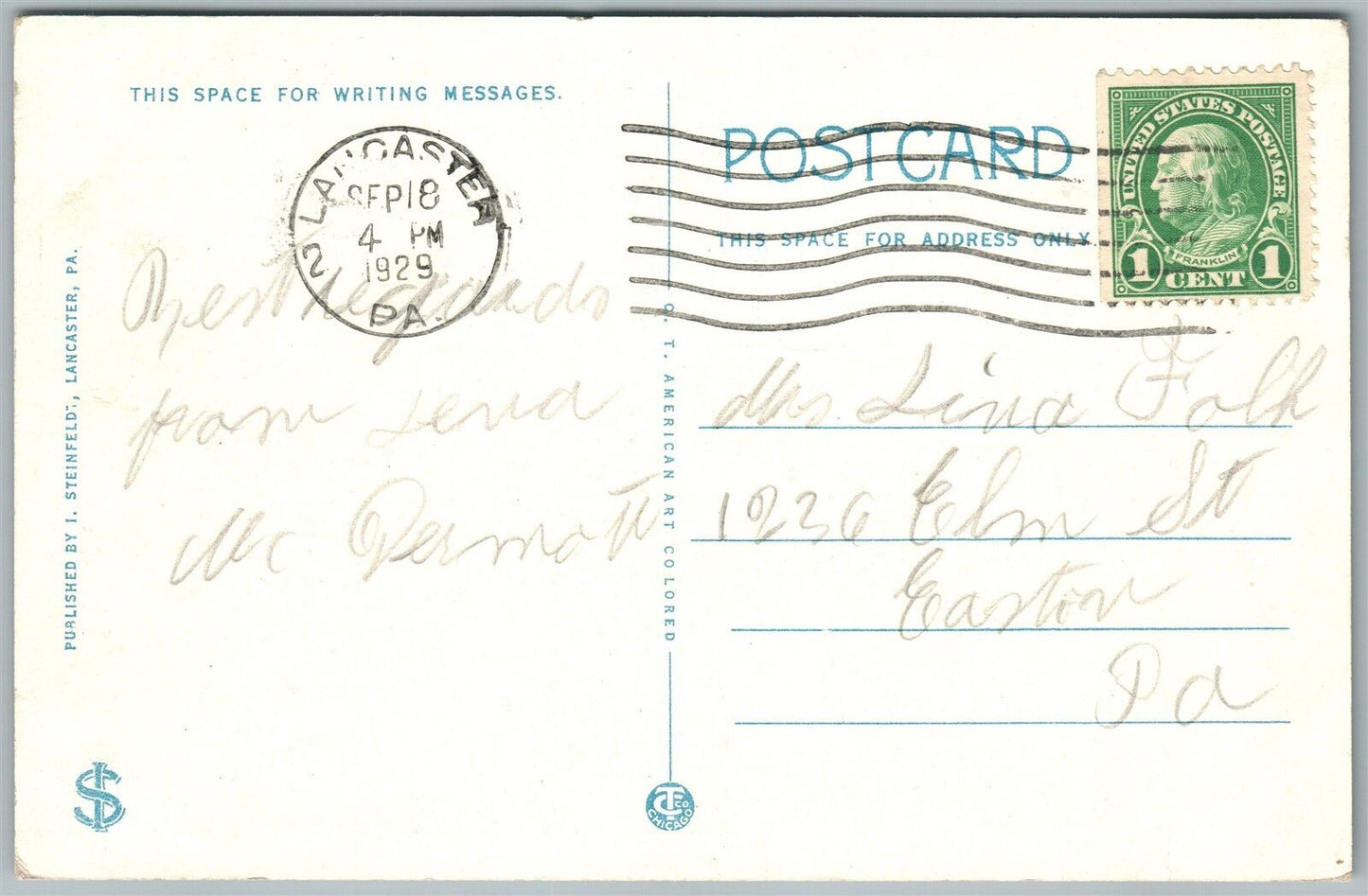 LANCASTER PA ST.JOSEPH'S HOSPITAL 1929 ANTIQUE POSTCARD