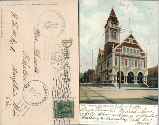 ANTIQUE 1907 POSTCARD POST OFFICE READING PA