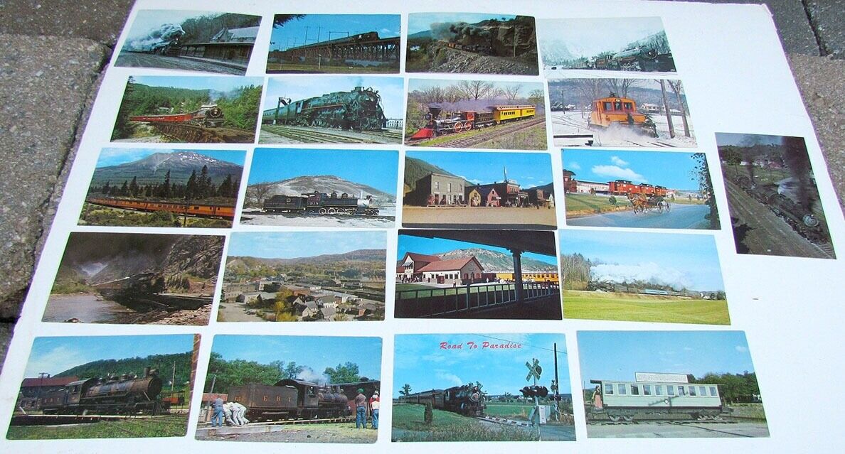 LOT OF 21 VINTAGE POSTCARDS train railway railroad
