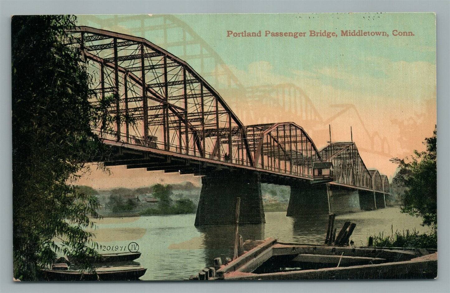 MIDDLETOWN CT PORTLAND PASSENGER BRIDGE ANTIQUE POSTCARD