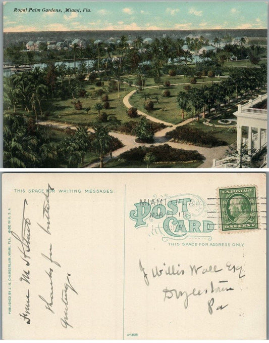 ROYAL PALM GARDENS MIAMI FL ANTIQUE POSTCARD