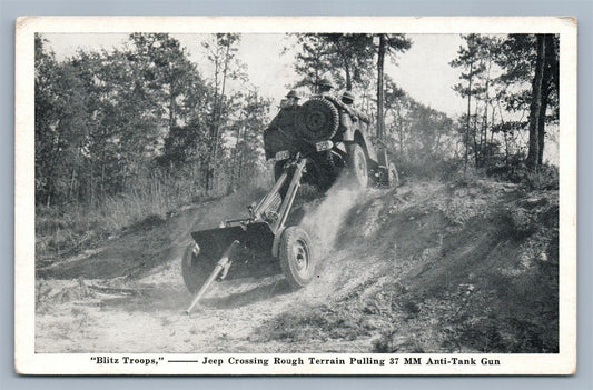 JEEP w/ ANTI-TANK GUN VINTAGE WWII 1944 POSTCARD