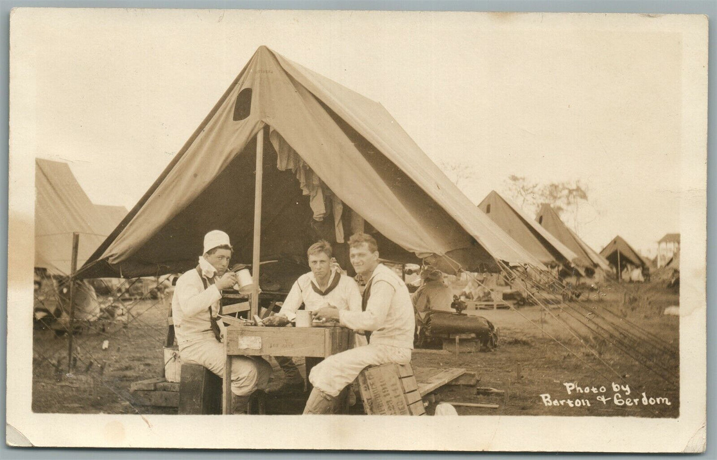 USS VERMONT CREW SAILORS in NAVAL CAMP 1914 ANTIQUE REAL PHOTO POSTCARD RPPC