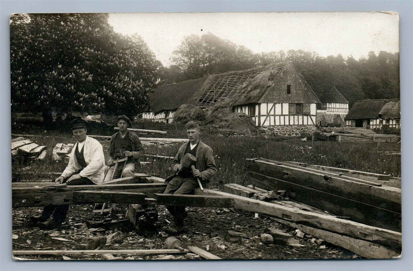 CONSTRUCTION WORKERS CARPENTERS ANTIQUE REAL PHOTO POSTCARD RPPC