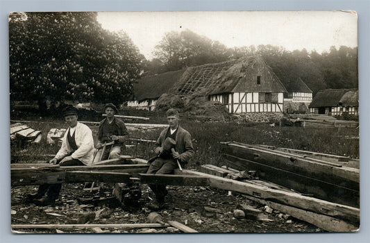 CONSTRUCTION WORKERS CARPENTERS ANTIQUE REAL PHOTO POSTCARD RPPC