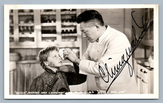 BUTCH JENKINS & CHINGWAN LITHE Mr. JIM SIGNED VINTAGE REAL PHOTO POSTCARD RPPC