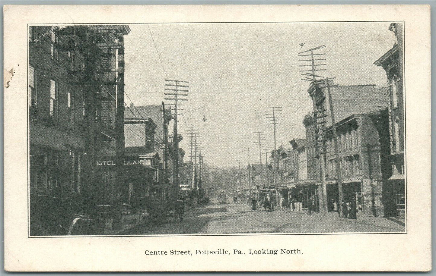 POTTSVILLE PA CENTRE STREET LOOKING NORTH ANTIQUE POSTCARD