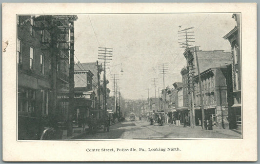 POTTSVILLE PA CENTRE STREET LOOKING NORTH ANTIQUE POSTCARD