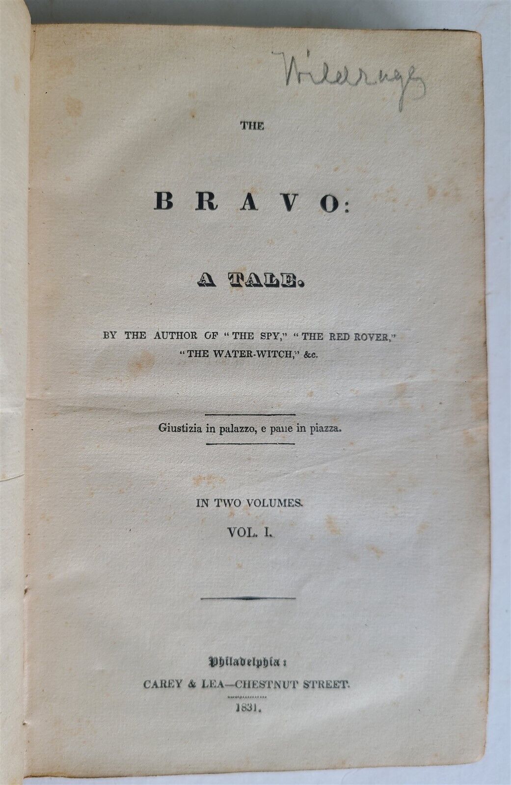 1831-1832 FENIMORE COOPER THE BRAVO 2 VOLUMES antique 1st EDITION