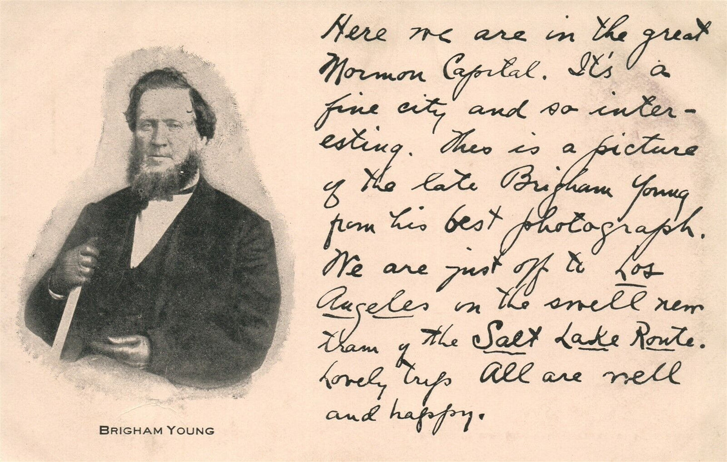 BRIGHAM YOUNG ANTIQUE UNDIVIDED POSTCARD