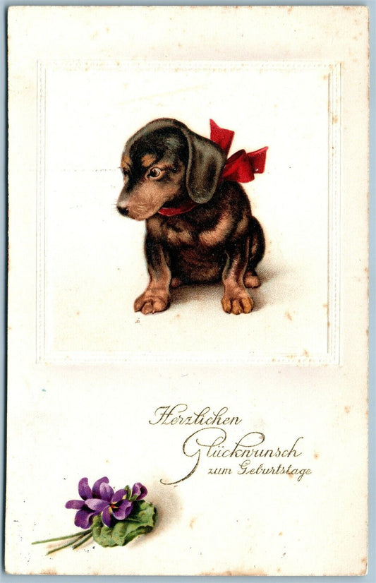 CUTE PUPPY DOG GERMAN ANTIQUE POSTCARD