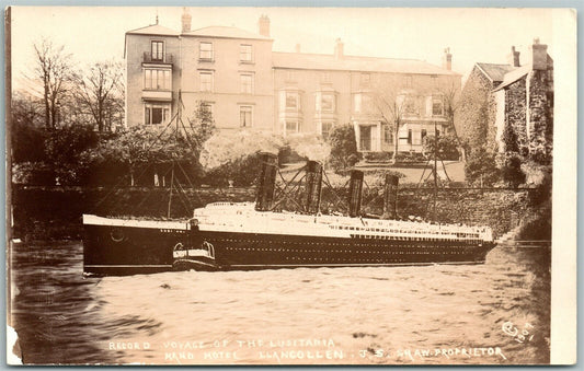 LUSITANIA VOYAGE HOTEL LLANCOLLEN PHOTOMONTAGE ANTIQUE REAL PHOTO POSTCARD RPPC