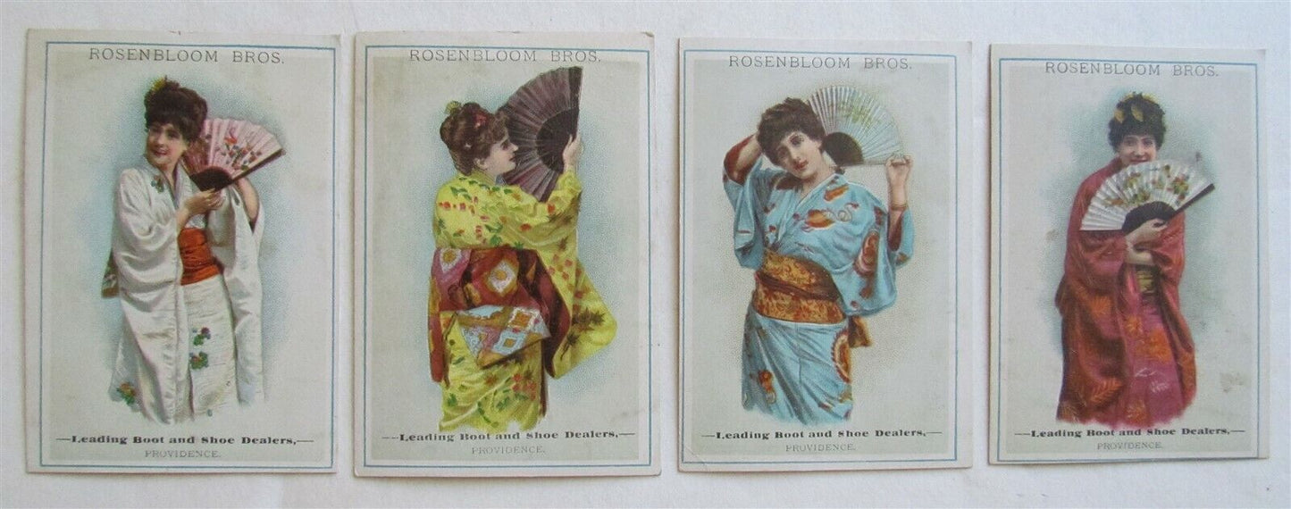 PROVIDENCE RI SET OF 4 ANTIQUE VICTORIAN TRADE CARDS JAPANESE GEISHA DESIGN