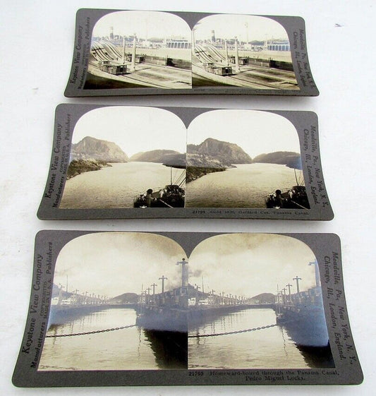 LOT OF 3 ANTIQUE STEREOVIEWS - PANAMA CANAL PHOTOS