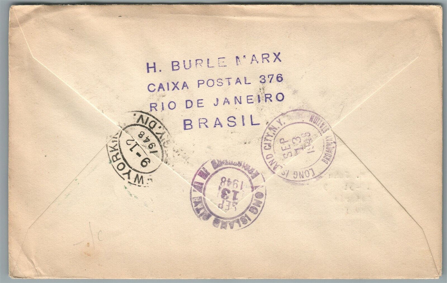 BRAZIL USA via AEREA REGISTRADO VINTAGE COVER w/ STAMPS