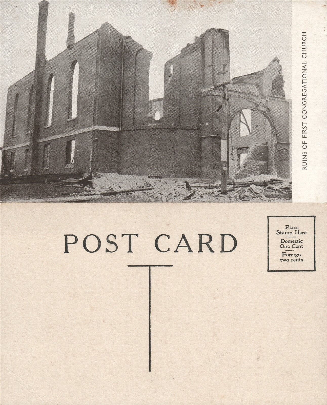 BANGOR 1911 FIRE ME RUINS OF FIRST CONGREGATIONAL CHURCH ANTIQUE POSTCARD