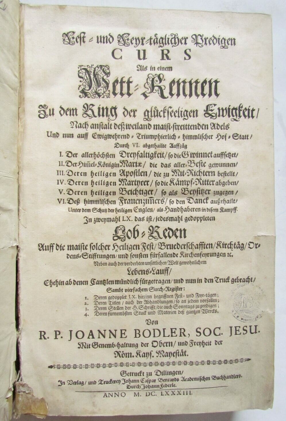 1683 ANTIQUE VELLUM BOUND FOLIO in GERMAN by JESUIT JOANNE BODLER