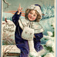 GIRL in BLUE ROBE EMBOSSED MERRY CHRISTMAS ANTIQUE POSTCARD