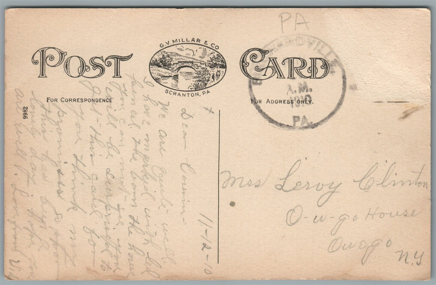 BIRCHARDVILLE PA LOOKING WEST ANTIQUE POSTCARD