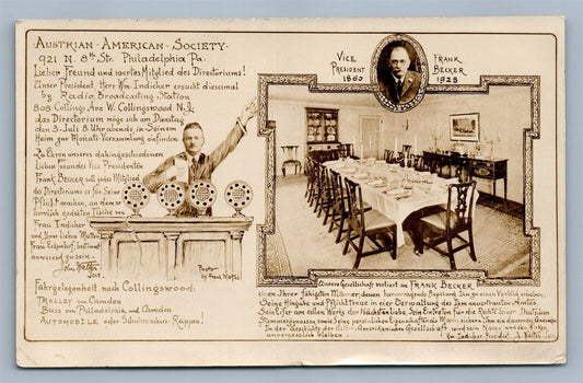 PHILADELPHIA PA AUSTRO AMERICAN SOCIETY 1928 ANTIQUE REAL PHOTO POSTCARD RPPC