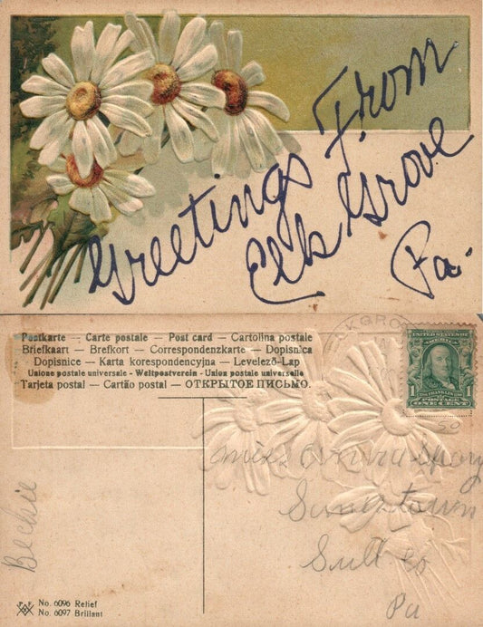 GREETINGS FROM HILLSGROVE PA EMBOSSED ANTIQUE POSTCARD