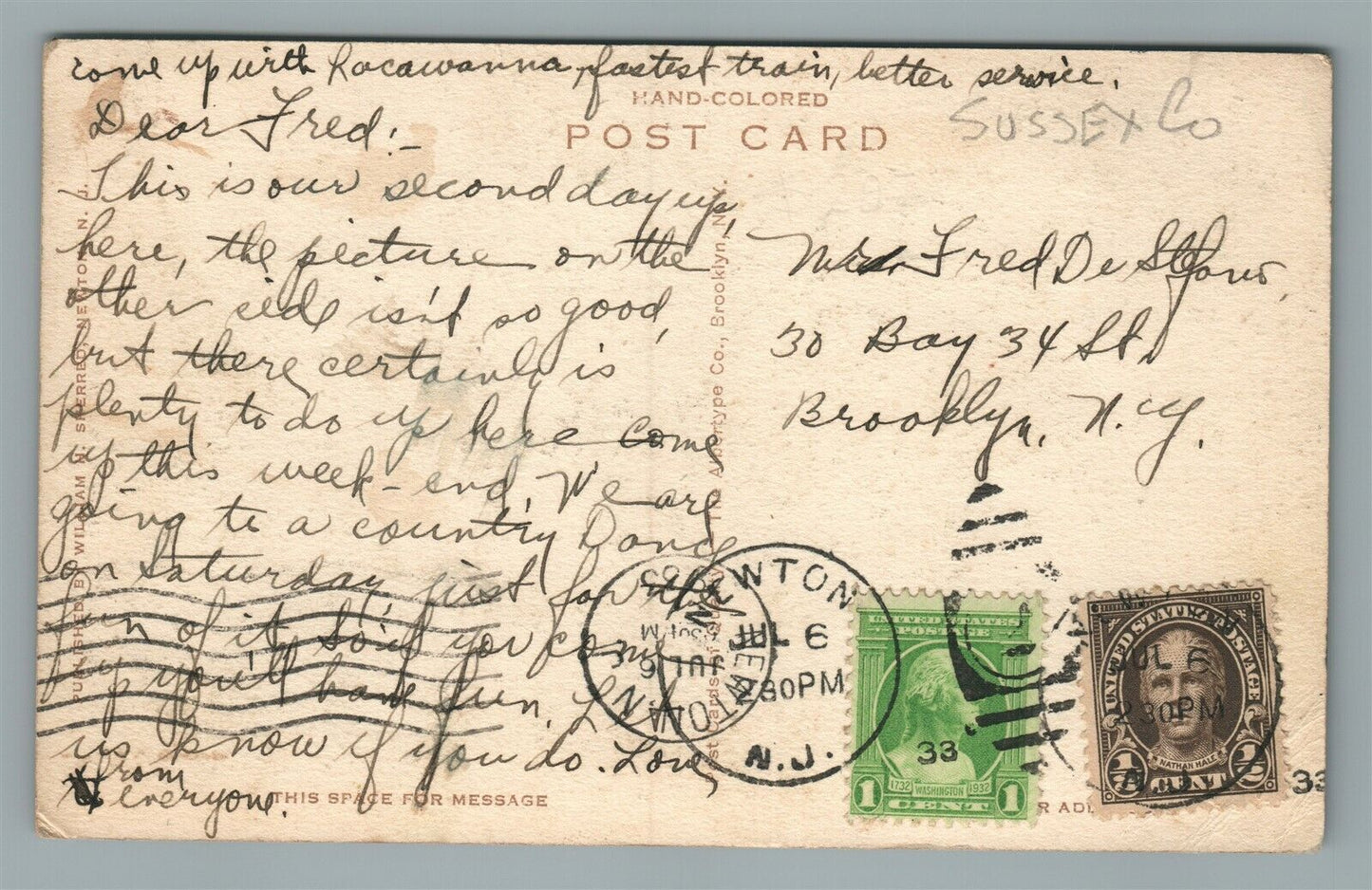 SWARTSWOOD NJ STREET VIEW SHERRED'S STORE ANTIQUE POSTCARD