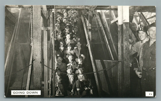 RUTHERFORD NJ MINERS GOING DOWN VINTAGE REAL PHOTO POSTCARD RPPC