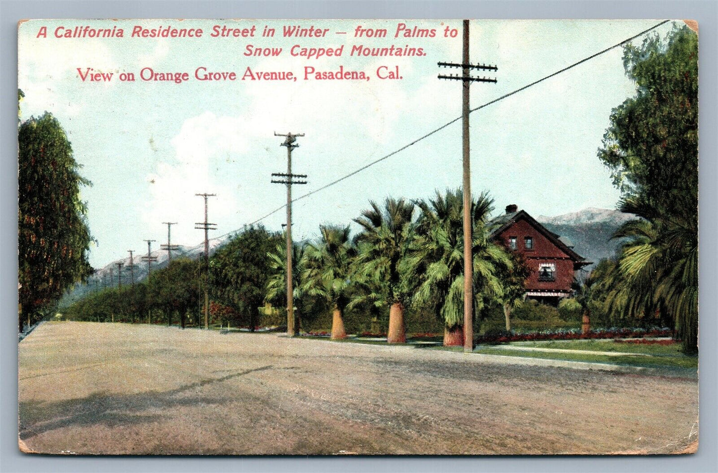 PASADENA CA ORANGE GROVE AVENUE 1908 ANTIQUE POSTCARD