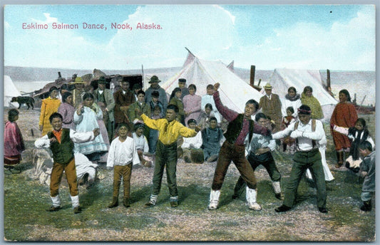 NOOK ALASKA ESKIMO SALMON DANCE ANTIQUE POSTCARD